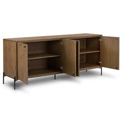 Alina Rustic Lodge Brown Oak Wood Black Iron 4 Door Rectangular Sideboard|
