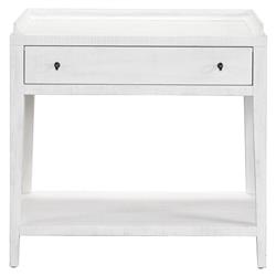 Alli Coastal Beach White Oak Wood Brown Woven Basket 1 Drawer Nightstand|