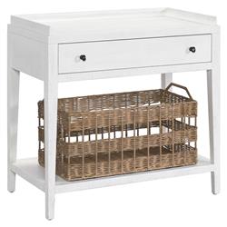 Alli Coastal Beach White Oak Wood Brown Woven Basket 1 Drawer Nightstand|