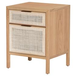 Ronaldo Coastal Beach Natural Pine Wood Woven Rattan 2 Drawer Office Cabinet|