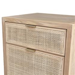 Ronaldo Coastal Beach Natural Pine Wood Woven Rattan 2 Drawer Office Cabinet|
