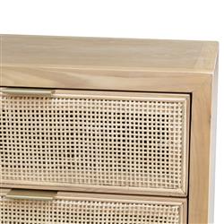 Ronaldo Coastal Beach Natural Pine Wood Woven Rattan 2 Drawer Office Cabinet|