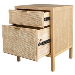 Ronaldo Coastal Beach Natural Pine Wood Woven Rattan 2 Drawer Office Cabinet|