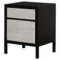 Ronaldo Coastal Beach Black Pine Wood Woven Rattan 2 Drawer Office Cabinet|