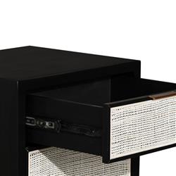 Ronaldo Coastal Beach Black Pine Wood Woven Rattan 2 Drawer Office Cabinet|