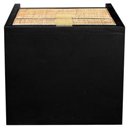 Ronaldo Coastal Beach Black Pine Wood Woven Rattan 2 Drawer Office Cabinet|