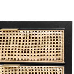 Ronaldo Coastal Beach Black Pine Wood Woven Rattan 2 Drawer Office Cabinet|