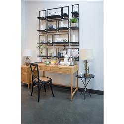 Ronaldo Coastal Beach Natural Oak Wood Woven Rattan 2 Drawer Desk|