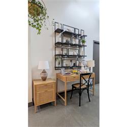 Ronaldo Coastal Beach Natural Oak Wood Woven Rattan 2 Drawer Desk|