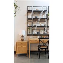 Ronaldo Coastal Beach Natural Oak Wood Woven Rattan 2 Drawer Desk|