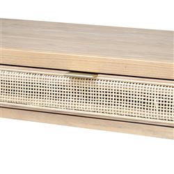 Ronaldo Coastal Beach Natural Oak Wood Woven Rattan 2 Drawer Desk|