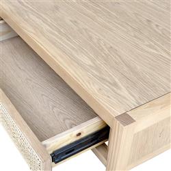 Ronaldo Coastal Beach Natural Oak Wood Woven Rattan 2 Drawer Desk|