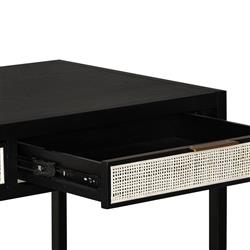 Ronaldo Coastal Beach Black Oak Wood Woven Rattan 2 Drawer Desk|