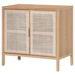 Ronaldo Coastal Beach Natural Pine Wood Woven Rattan 2 Door Sideboard|