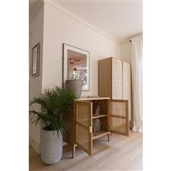 Ronaldo Coastal Beach Natural Pine Wood Woven Rattan 2 Door Sideboard|