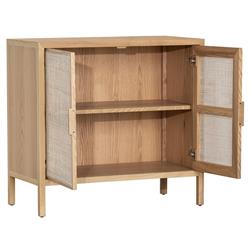 Ronaldo Coastal Beach Natural Pine Wood Woven Rattan 2 Door Sideboard|