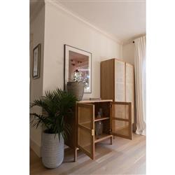 Ronaldo Coastal Beach Natural Pine Wood Woven Rattan 2 Door Sideboard|