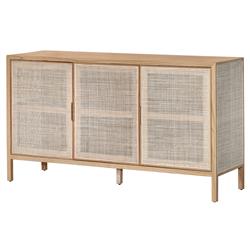 Ronaldo Coastal Beach Natural Oak Wood Woven Rattan 3 Door Sideboard|