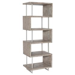 Chase Rustic Lodge Grey Pine Wood Silver Stainless Steel Frame Open Back Etagere|