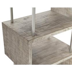 Chase Rustic Lodge Grey Pine Wood Silver Stainless Steel Frame Open Back Etagere|