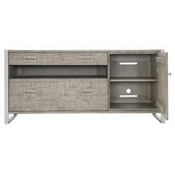Chase Rustic Grey Pine Wood Silver Stainless Steel 2 Drawer Media Cabinet|