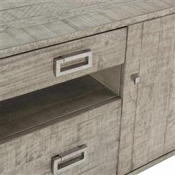 Chase Rustic Grey Pine Wood Silver Stainless Steel 2 Drawer Media Cabinet|