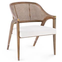 Edward White Linen Driftwood Mahogany Woven Cane Lounge Chair|