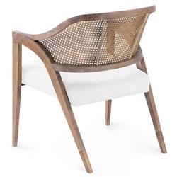 Edward White Linen Driftwood Mahogany Woven Cane Lounge Chair|
