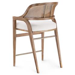 Edward Coastal White Linen Driftwood Mahogany Woven Cane Counter Stool|