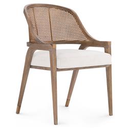 Edward White Upholstered Linen Brown Mahogany Dining Arm Chair|