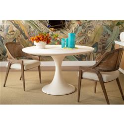 Edward White Upholstered Linen Brown Mahogany Dining Arm Chair|