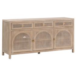 Lulu Coastal Beach Oak Wood Arched Woven Cane Sideboard|