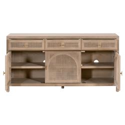 Lulu Coastal Beach Oak Wood Arched Woven Cane Sideboard|
