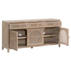 Lulu Coastal Beach Oak Wood Arched Woven Cane Sideboard|