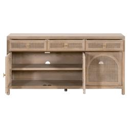 Lulu Coastal Beach Oak Wood Arched Woven Cane Sideboard|