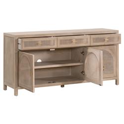 Lulu Coastal Beach Oak Wood Arched Woven Cane Sideboard|