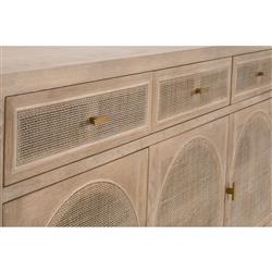 Lulu Coastal Beach Oak Wood Arched Woven Cane Sideboard|