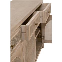 Lulu Coastal Beach Oak Wood Arched Woven Cane Sideboard|