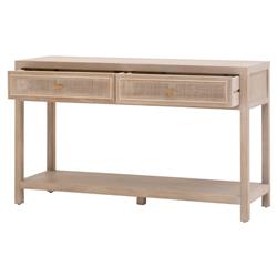 Lulu Coastal Beach Grey Oak Wood Woven Cane 2 Drawer Console Table|