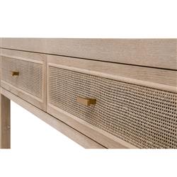 Lulu Coastal Beach Grey Oak Wood Woven Cane 2 Drawer Console Table|