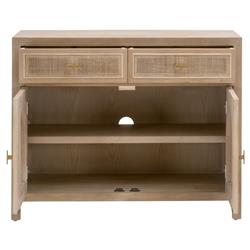 Lulu Coastal Beach Grey Oak Wood Woven Cane Panel 2 Drawer 2 Door Media Cabinet - 39"W|