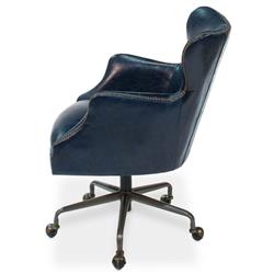 Alexander Rustic Blue Upholstered Leather Metal Nailhead Trim Swivel Office Chair|