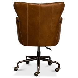 Alexander Light Brown Upholstered Leather Metal Base Nailhead Trim Swivel Office Chair|