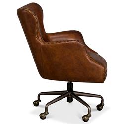 Alexander Rustic Brown Upholstered Leather Metal Base Nailhead Swivel Office Chair|