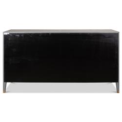 Levi Mid Century Modern Grey Shagreen Leather Brass Accent 8 Drawer Double Dresser|
