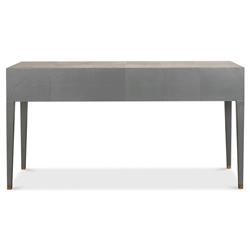 Levi Mid Century Modern Grey Shagreen Leather Brass Accent 3 Drawer Console Table|