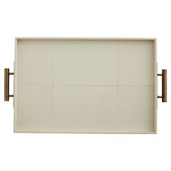 Maxwell Modern Classic Brass Handle Beige Leather Decorative Tray|
