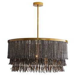 Baja Coastal Dark Grey Coco Wood Beads Antique Brass Iron Chandelier|