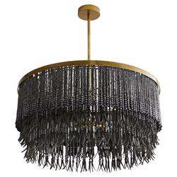 Baja Coastal Dark Grey Coco Wood Beads Antique Brass Iron Chandelier|