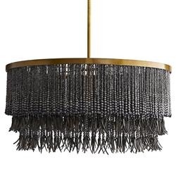 Baja Coastal Dark Grey Coco Wood Beads Antique Brass Iron Chandelier|